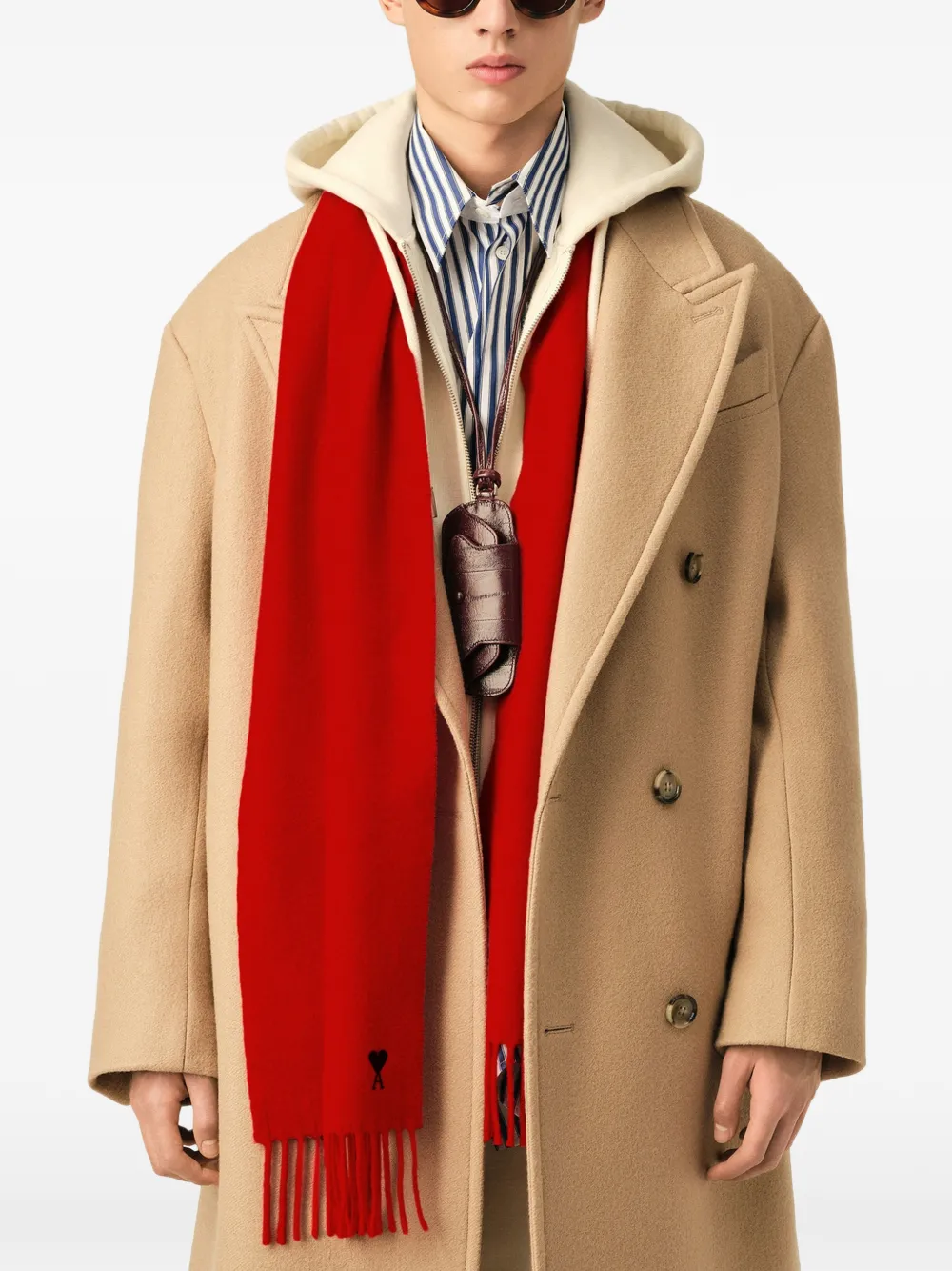 AMI Paris Wollen sjaal met Ami de Coeur Rood