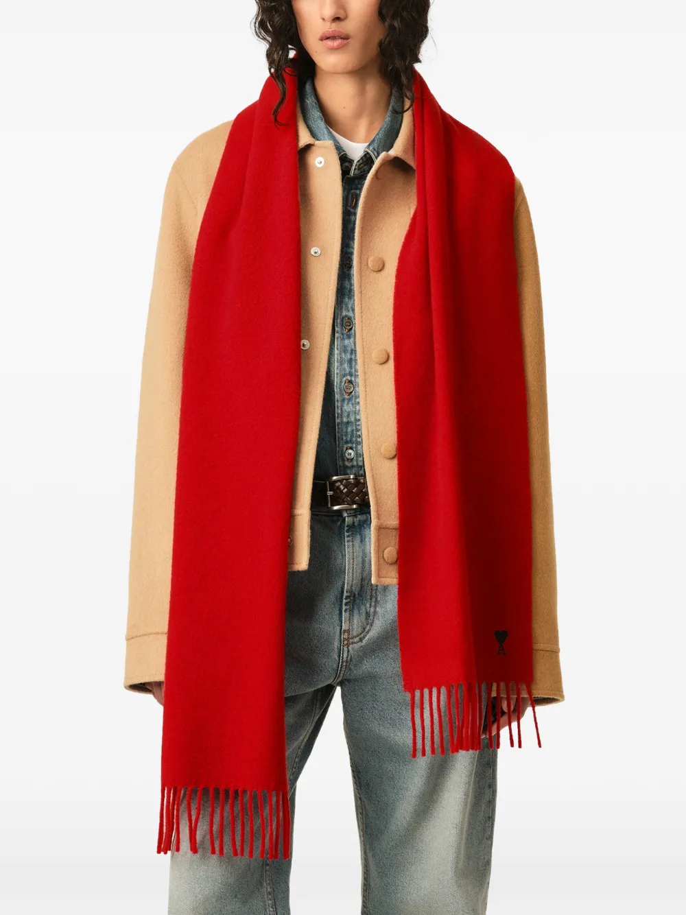 AMI Paris Wollen sjaal met Ami de Coeur Rood