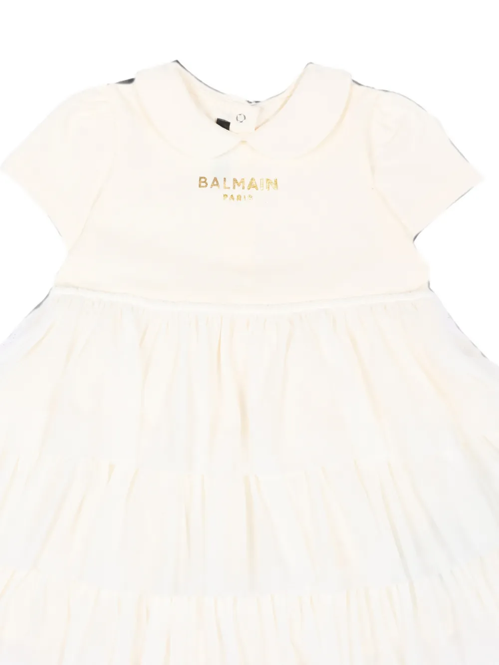 Balmain Kids Gelaagde jurkset met logo-print Wit
