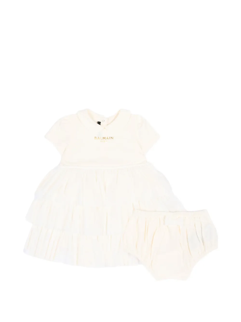 Balmain Kids Gelaagde jurkset met logo-print Wit