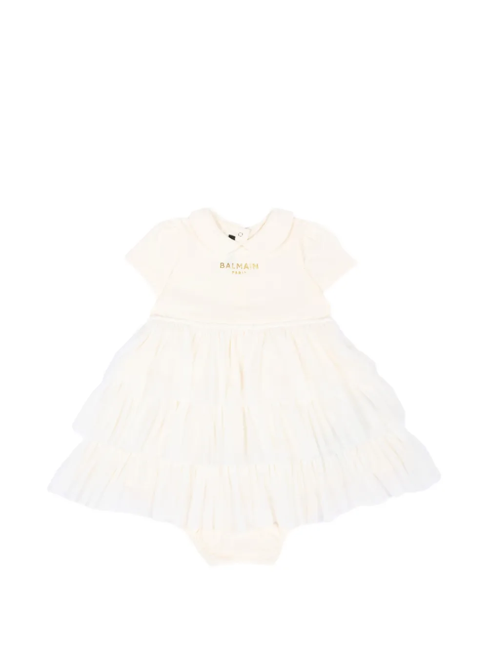 Balmain Kids Gelaagde jurkset met logo-print Wit