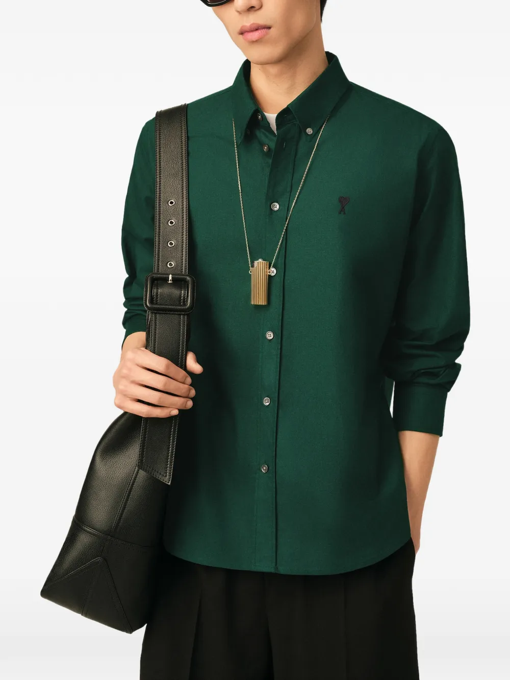 AMI Paris Katoenen overhemd met Ami de Coeur Groen
