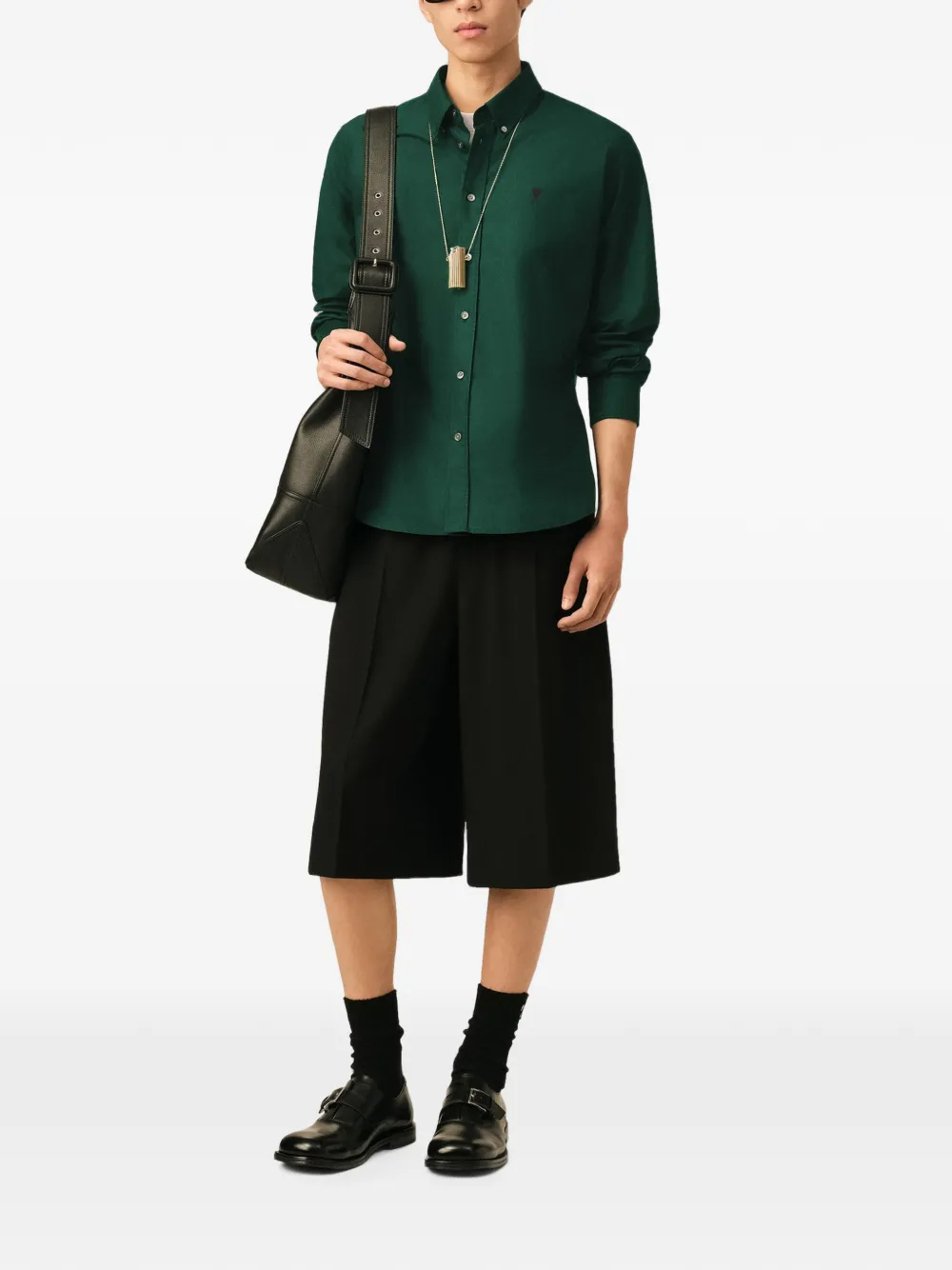 AMI Paris Katoenen overhemd met Ami de Coeur Groen