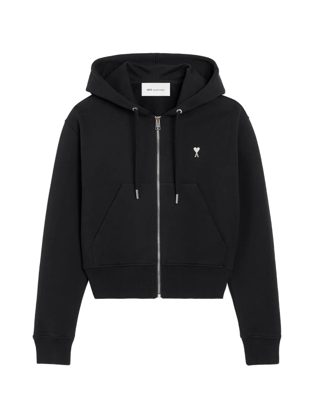 AMI Paris zipped cotton hoodie with Ami de Coeur - Black