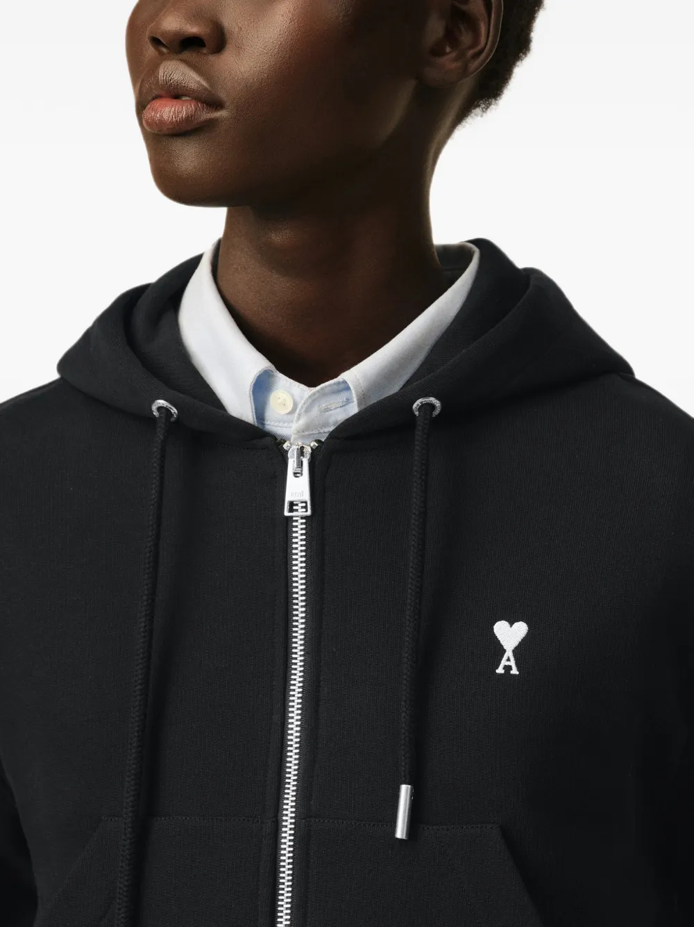 AMI Paris Katoenen hoodie met rits en Ami de Coeur Zwart