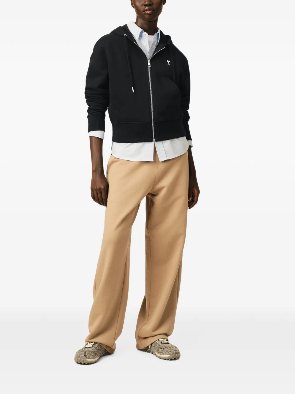 AMI Paris Katoenen hoodie met rits en Ami de Coeur Zwart