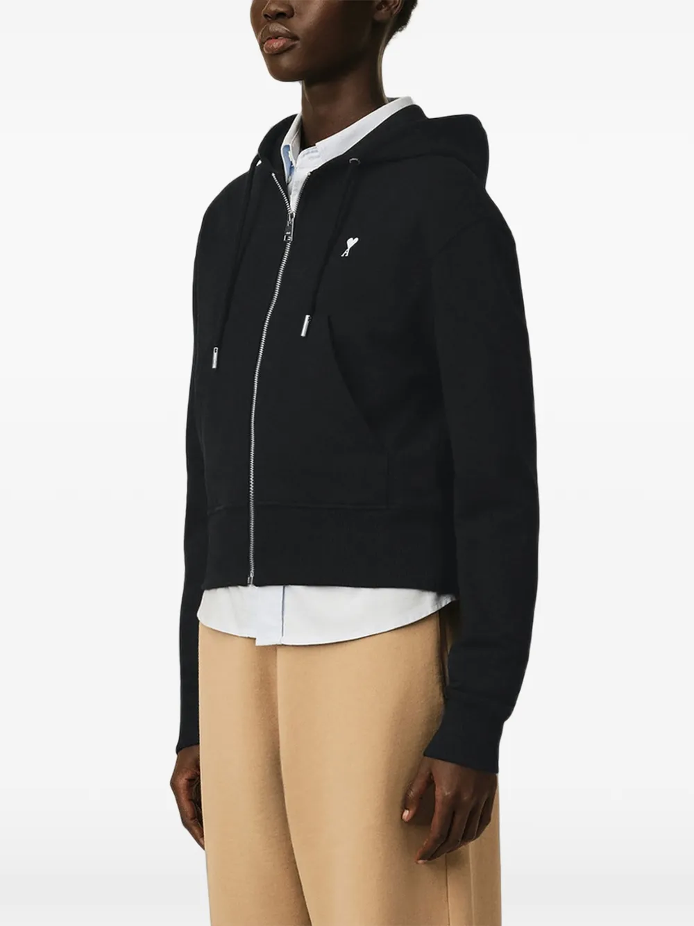 AMI Paris Katoenen hoodie met rits en Ami de Coeur Zwart