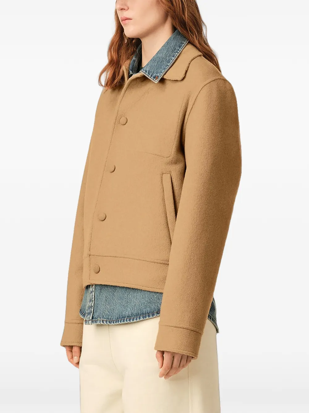 AMI Paris Button-down wollen en kasjmier jack Beige