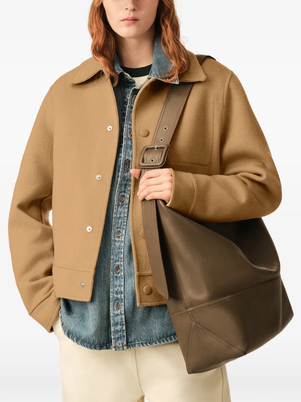 AMI Paris Button-down wollen en kasjmier jack Beige