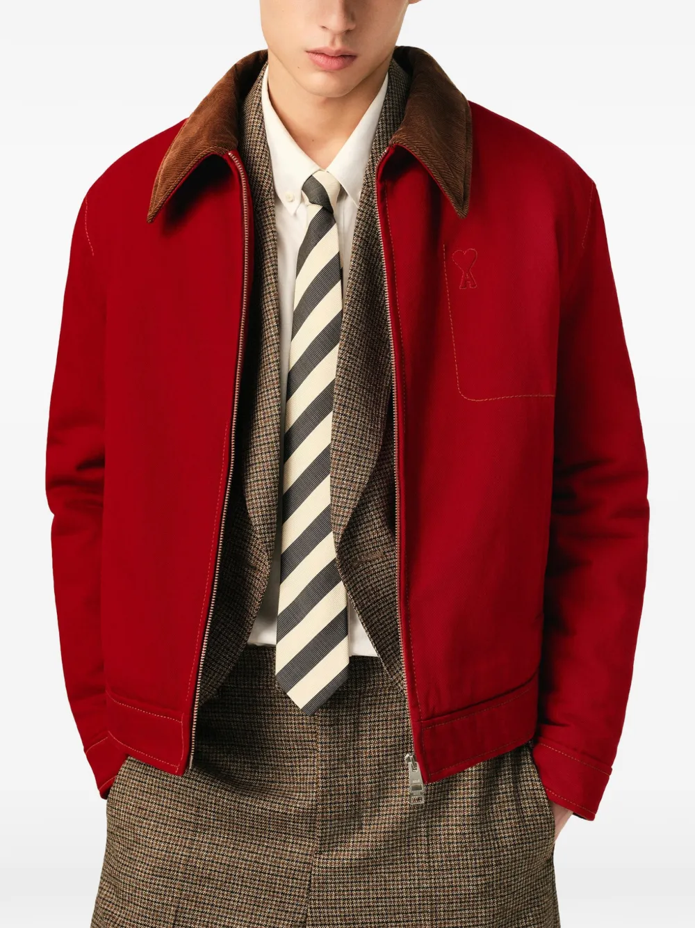 AMI Paris Katoenen jack met rits en Ami de Coeur Rood