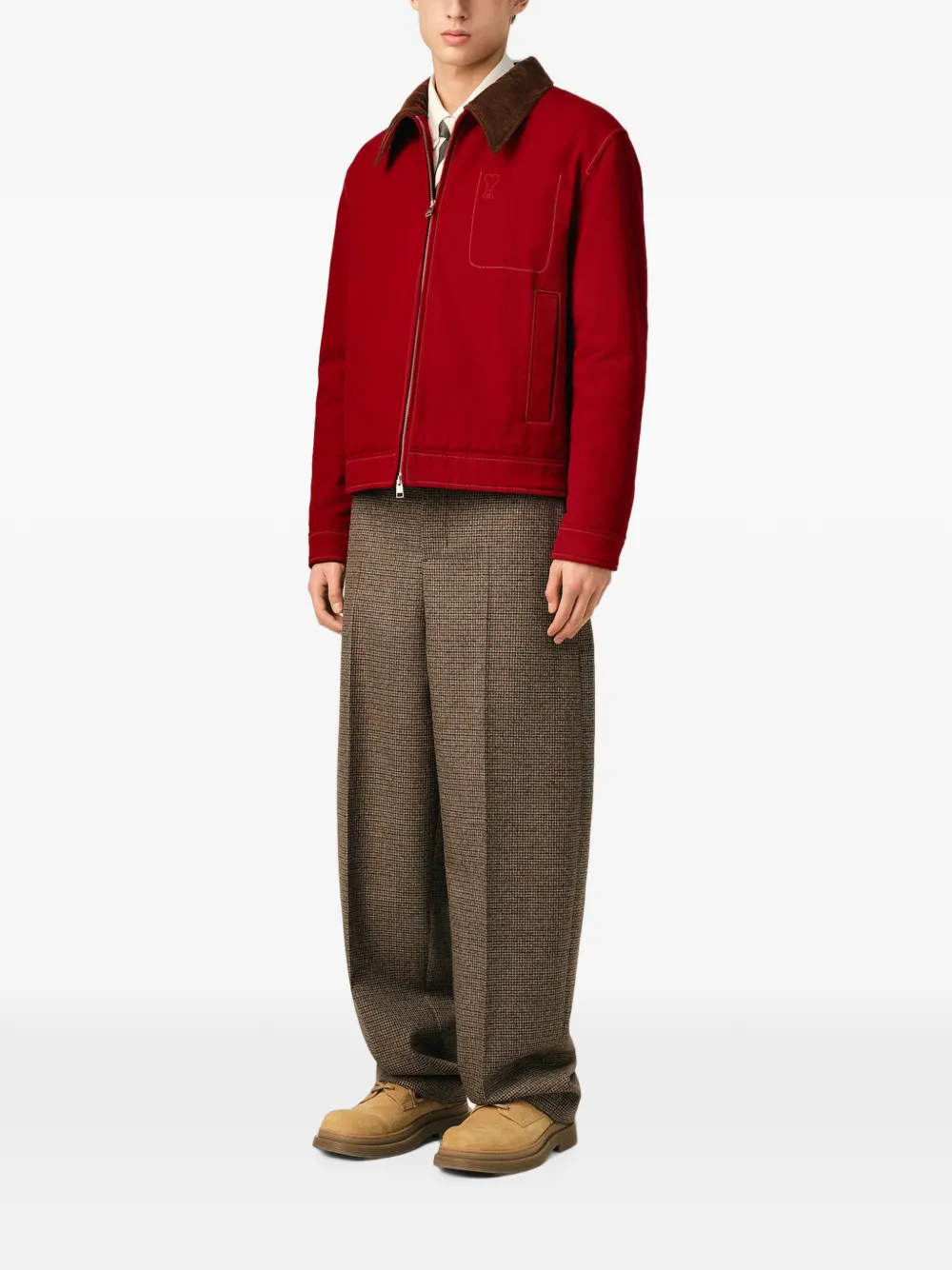 AMI Paris Katoenen jack met rits en Ami de Coeur Rood