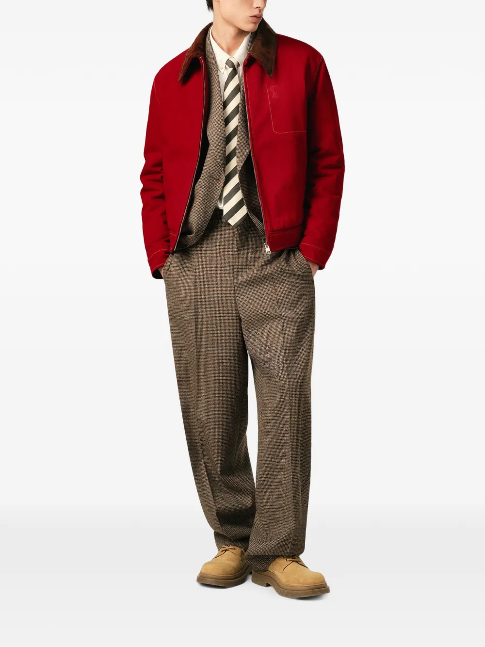 AMI Paris Katoenen jack met rits en Ami de Coeur Rood