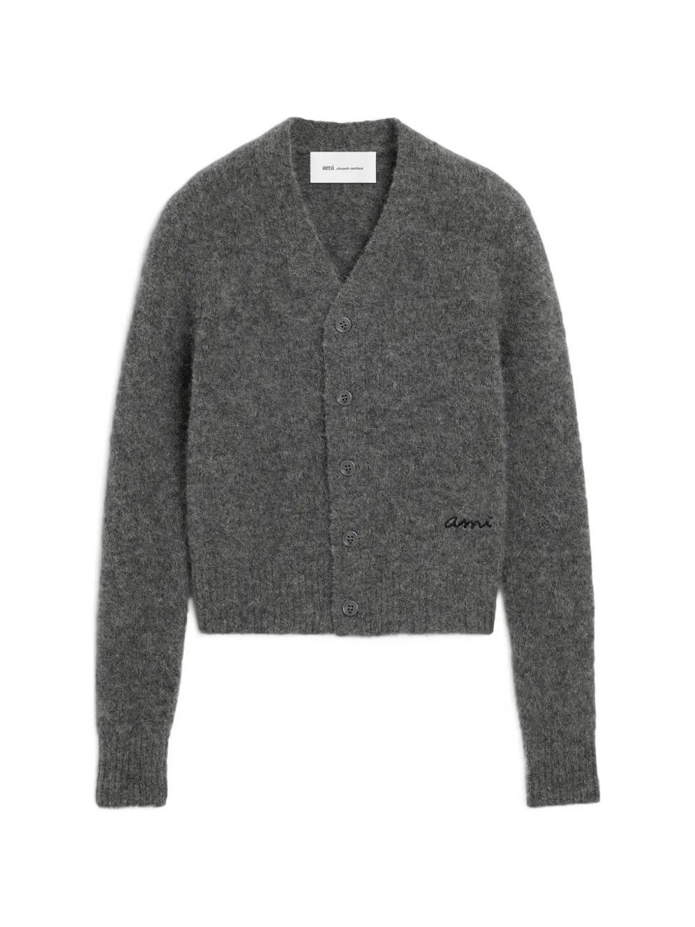 AMI Paris wool and alpaca cardigan with Ami embroidery - Grey
