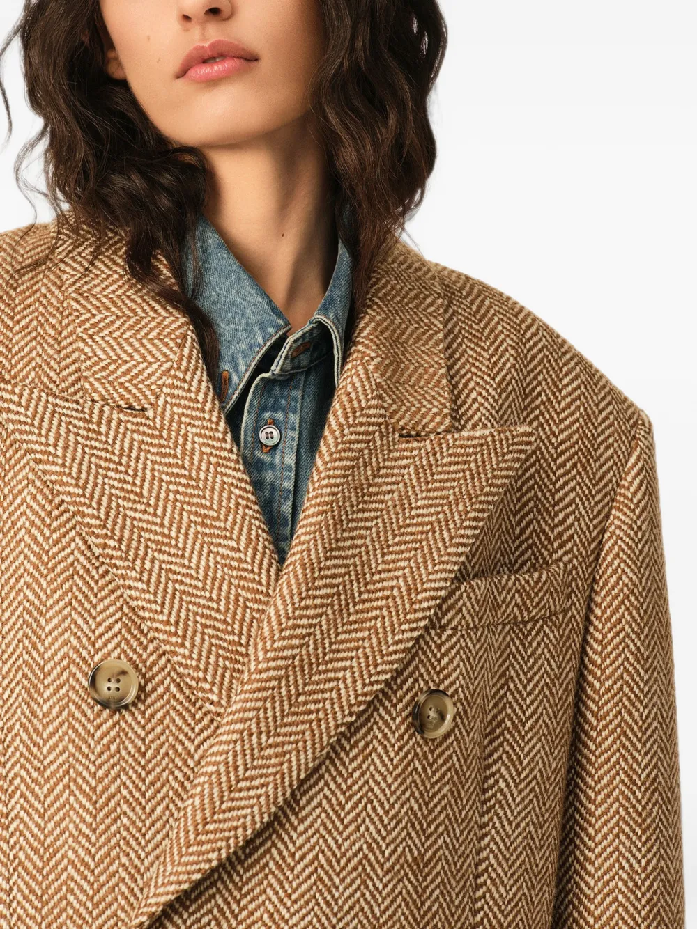 AMI Paris Wollen blazer met dubbele rij knopen en visgraatpatroon Beige