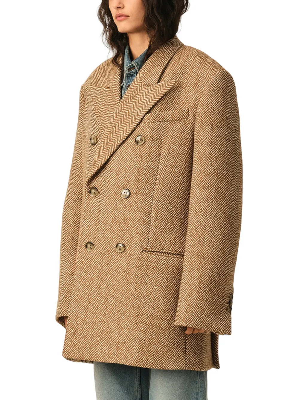 AMI Paris Wollen blazer met dubbele rij knopen en visgraatpatroon Beige