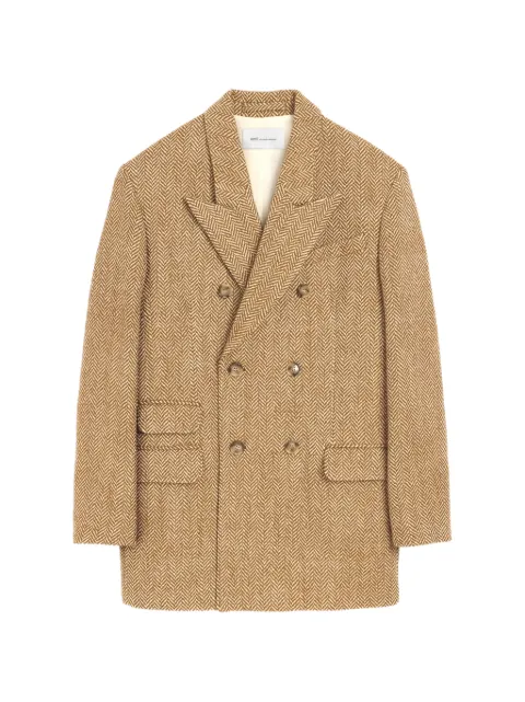 AMI Paris brown double breasted herringbone wool blazer