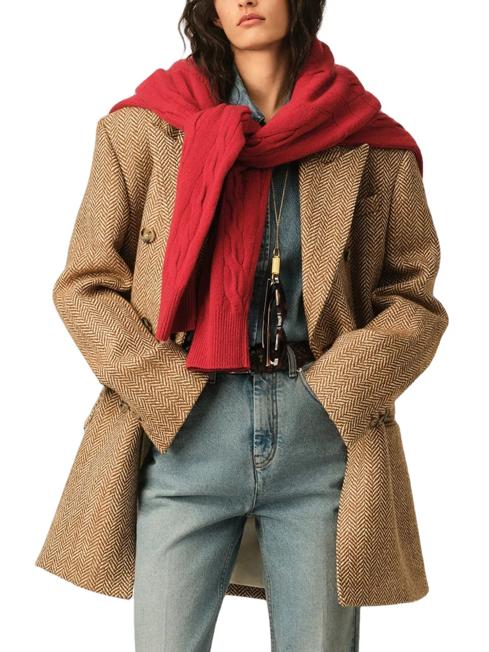 AMI Paris Wollen blazer met dubbele rij knopen en visgraatpatroon Beige