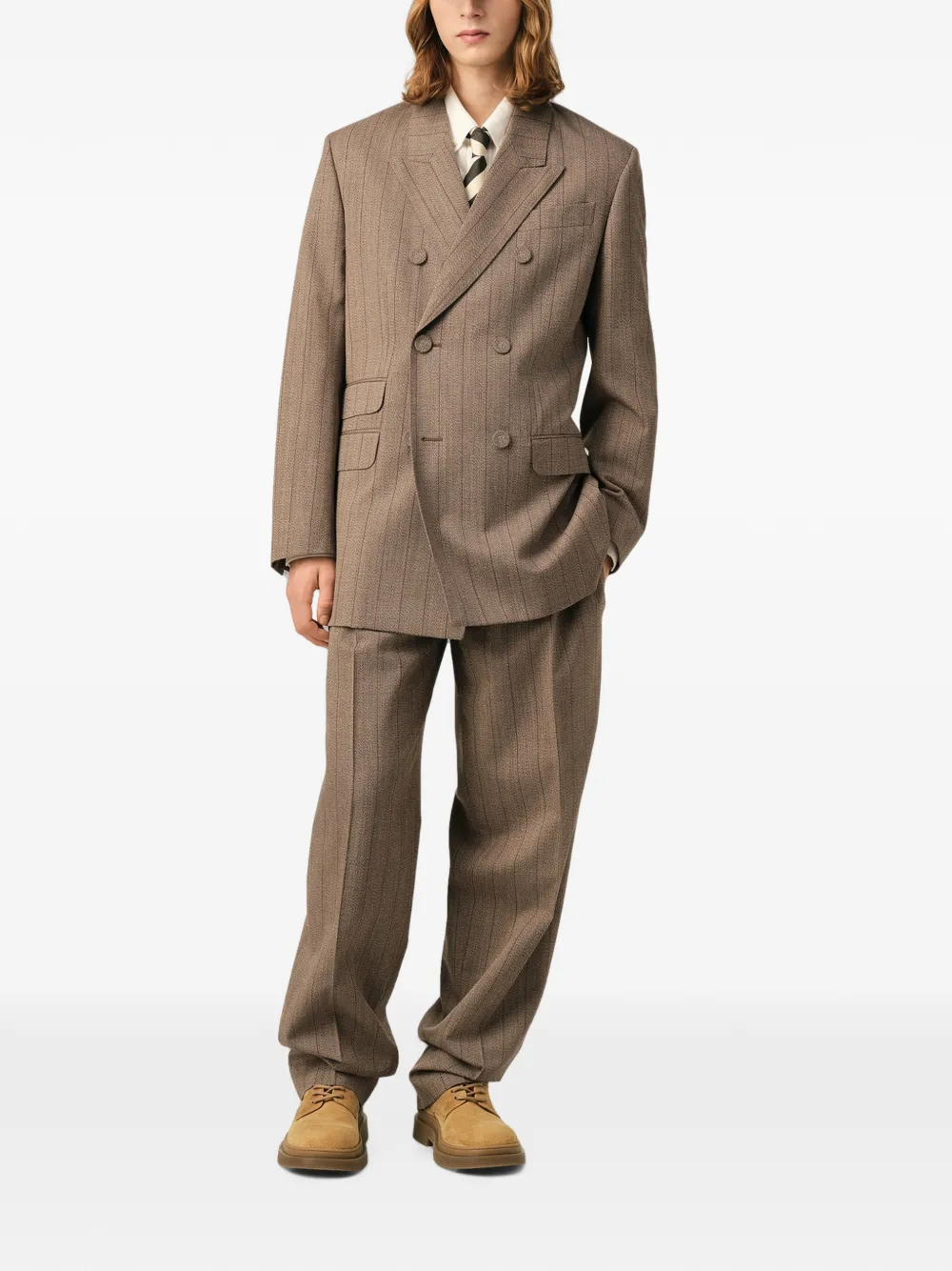 AMI Paris Wollen gestreepte blazer met dubbele rij knopen Bruin
