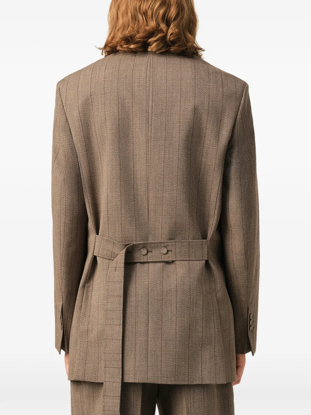 AMI Paris Wollen gestreepte blazer met dubbele rij knopen Bruin