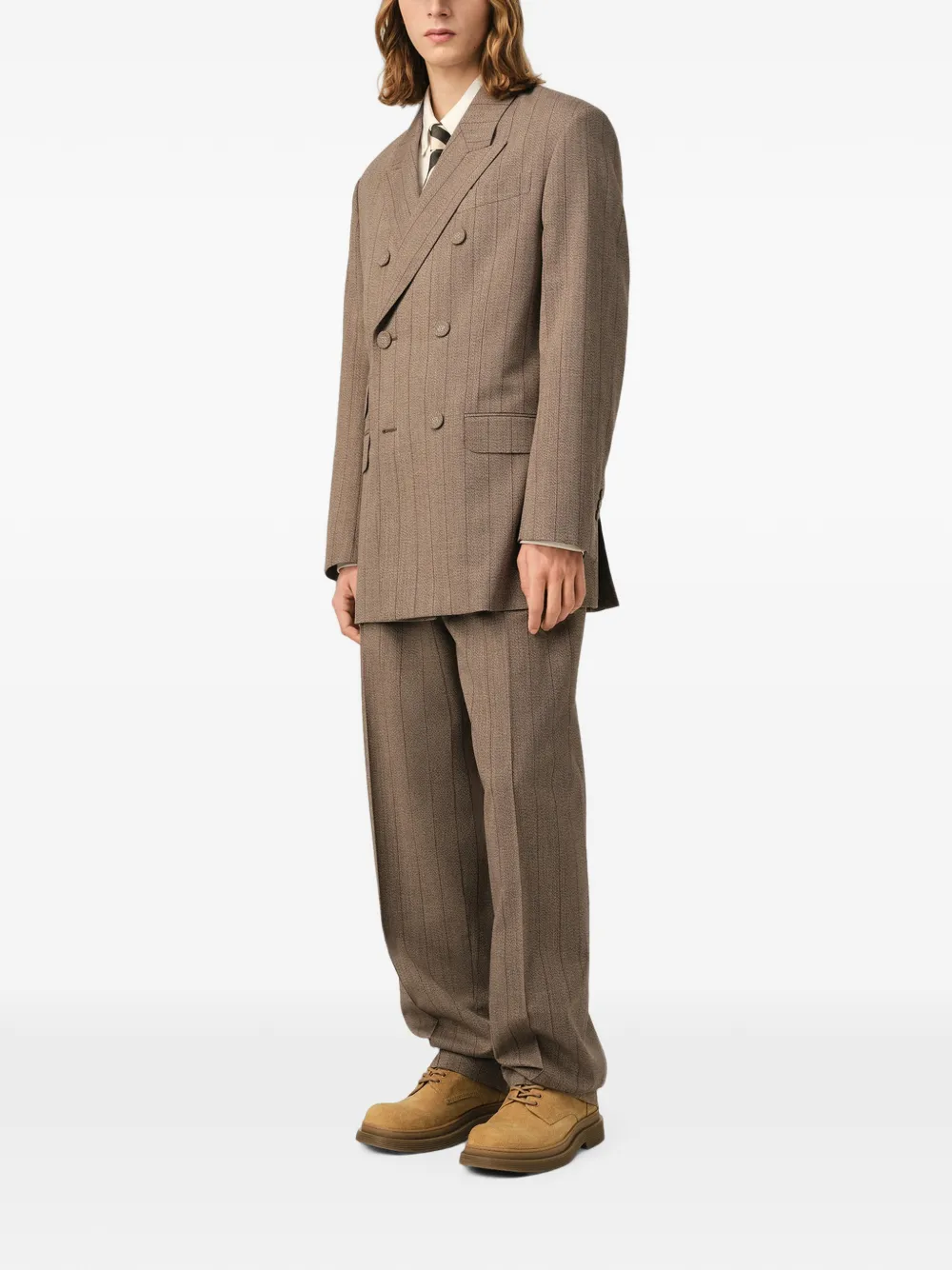 AMI Paris Wollen gestreepte blazer met dubbele rij knopen Bruin