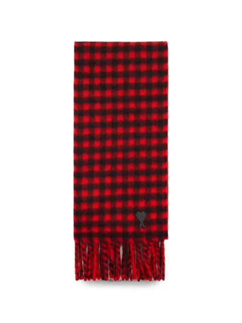 AMI Paris checkered wool scarf with Ami de Coeur