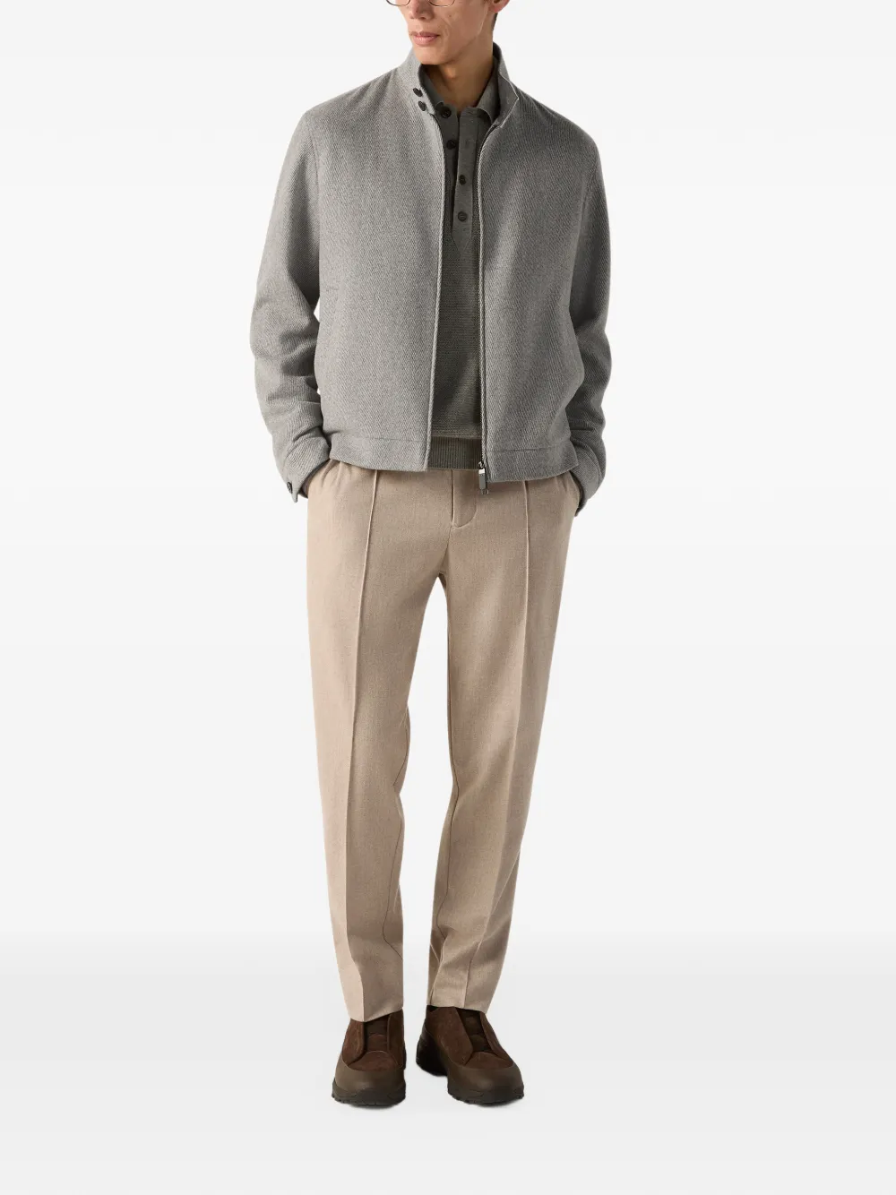 Zegna grey mélange wool and cashmere blouson Grijs