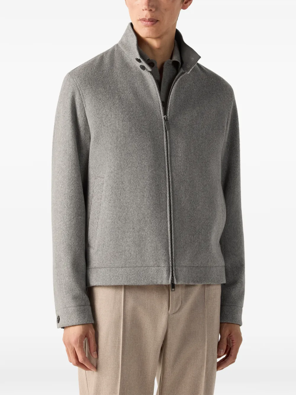 Zegna grey mélange wool and cashmere blouson Grijs