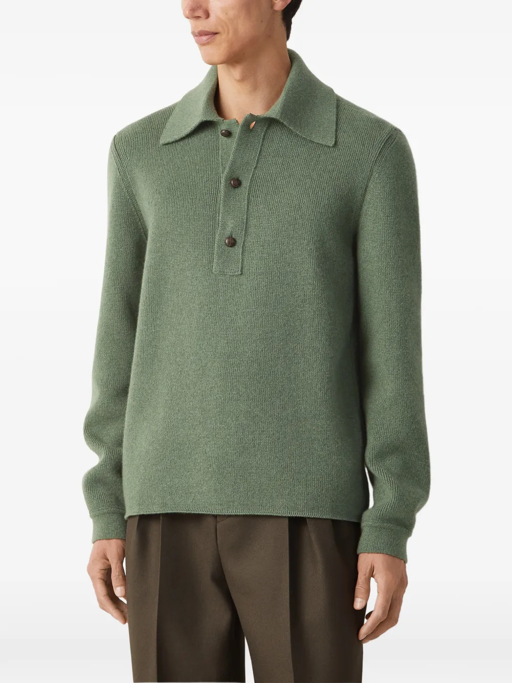 Zegna light green mélange Oasi Cashmere polo shirt Groen