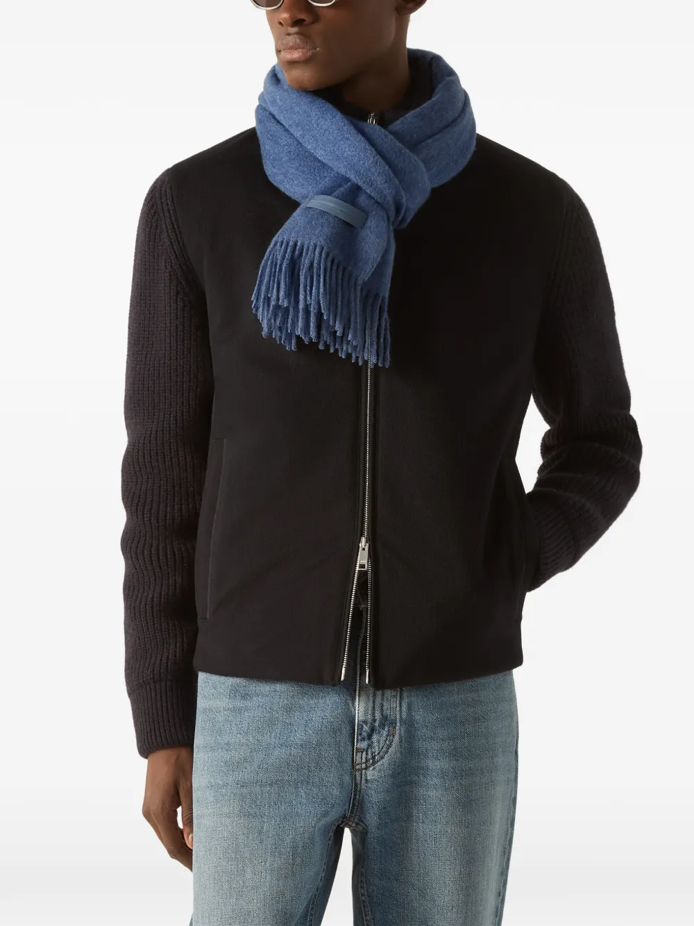Zegna Oasi kasjmier sjaal met franje Blauw