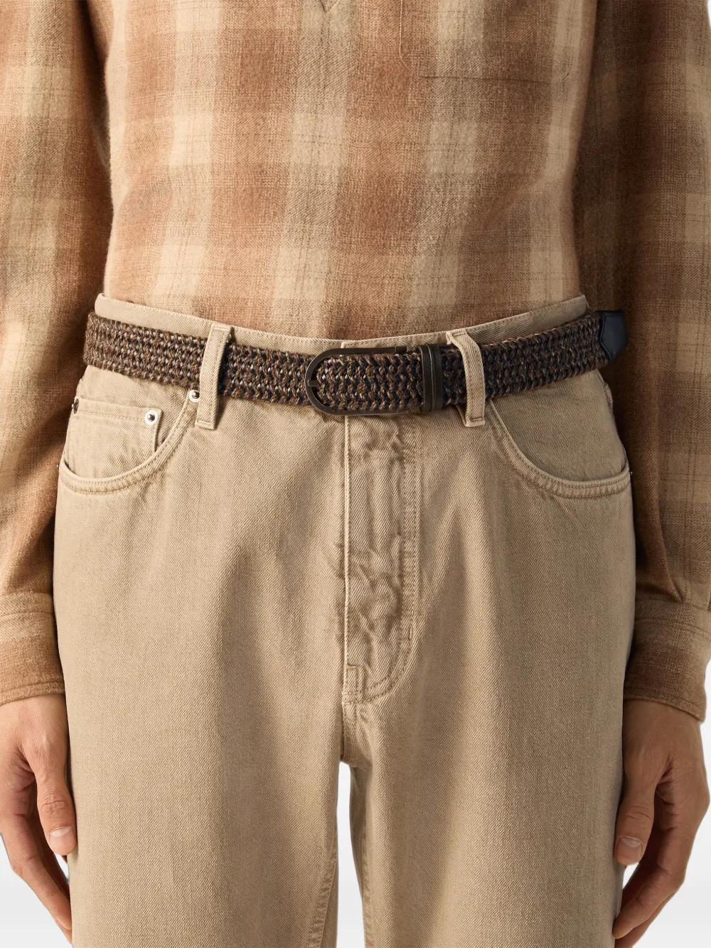 Zegna Riem van donkerbruin leer en wolblend