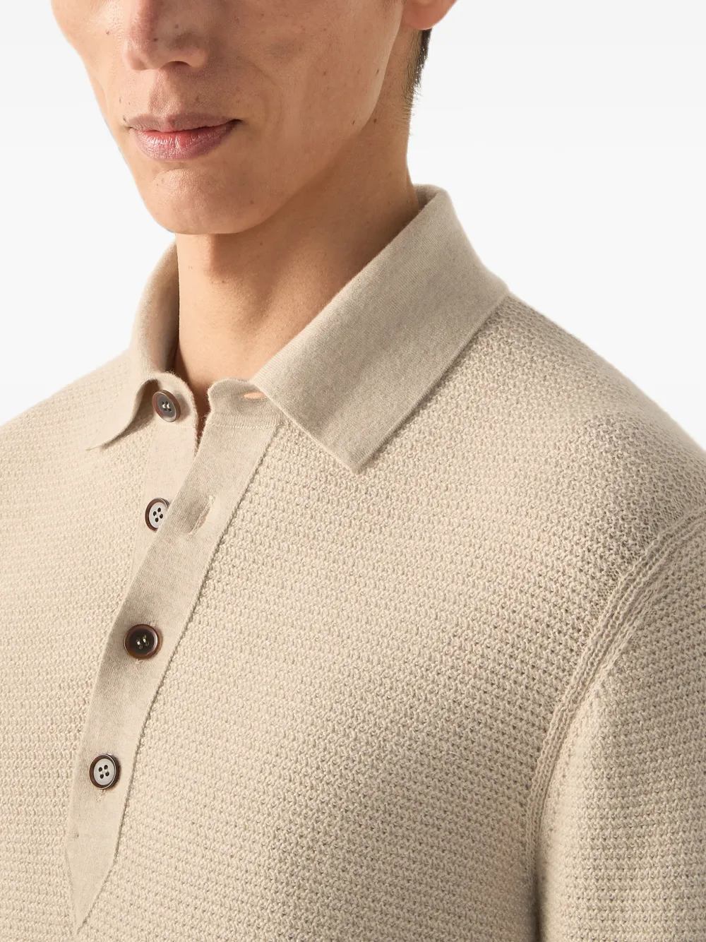 Zegna Oasi kasjmier poloshirt van gemêleerd wit Beige