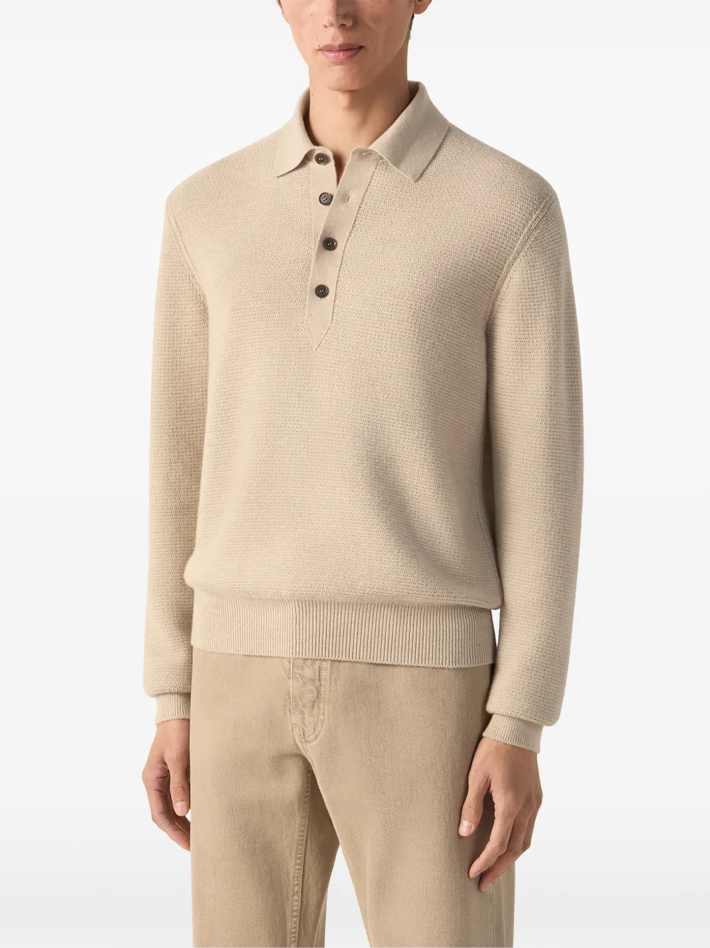 Zegna Oasi kasjmier poloshirt van gemêleerd wit Beige
