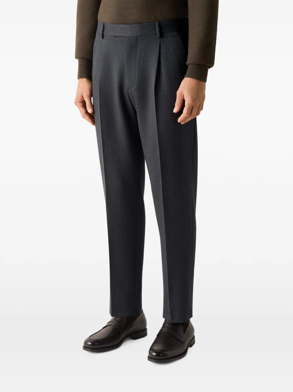 Zegna Donkergrijze gemêleerde wollen en kasjmier broek Grijs