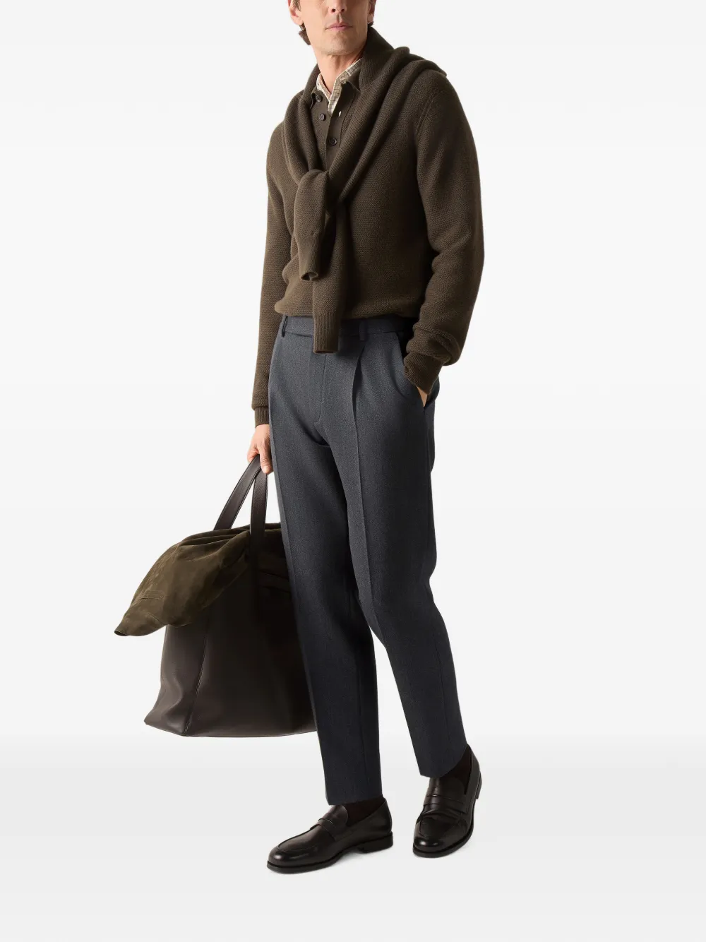 Zegna Donkergrijze gemêleerde wollen en kasjmier broek Grijs