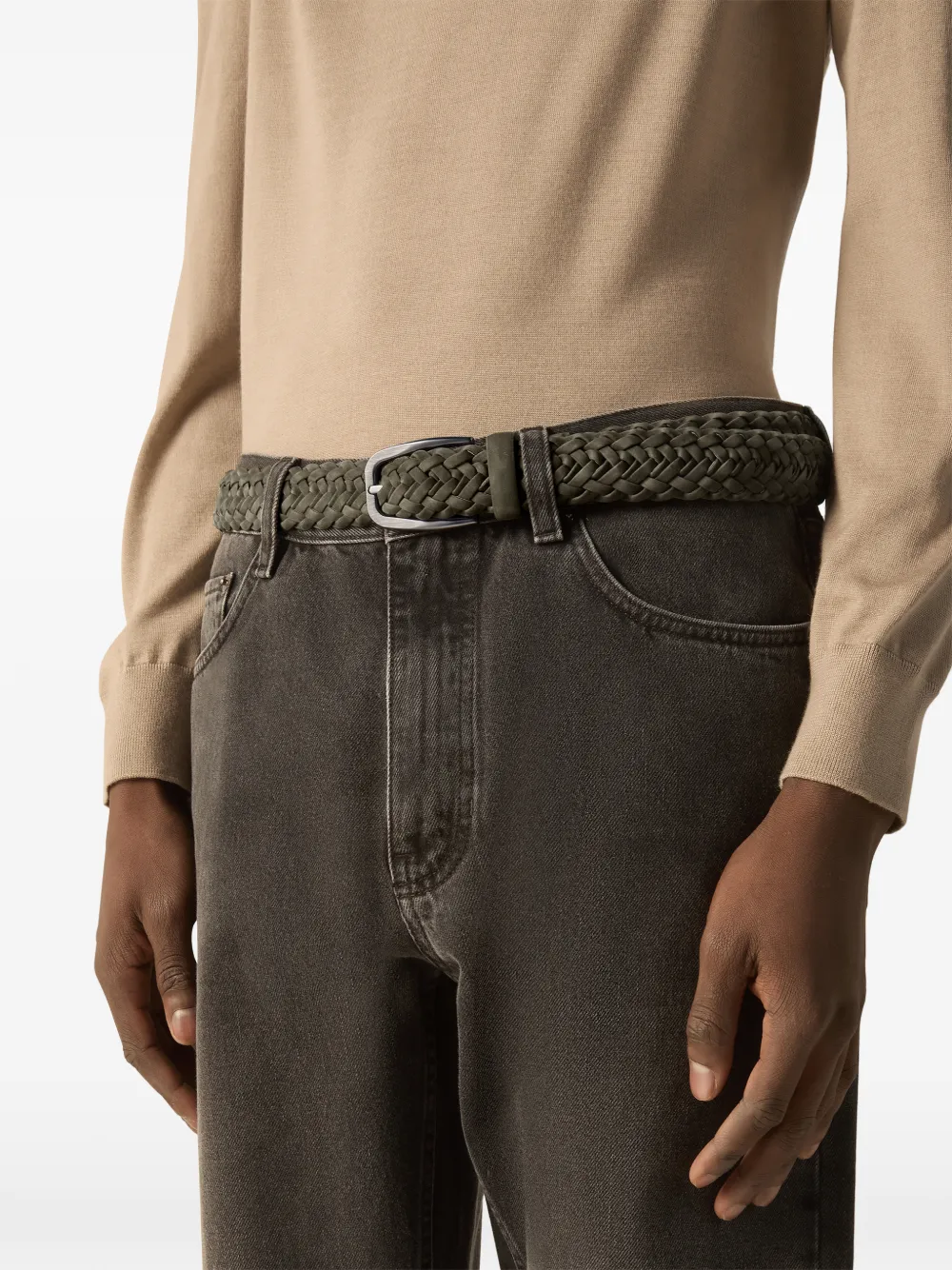 Zegna Donkergroene nubuck riem