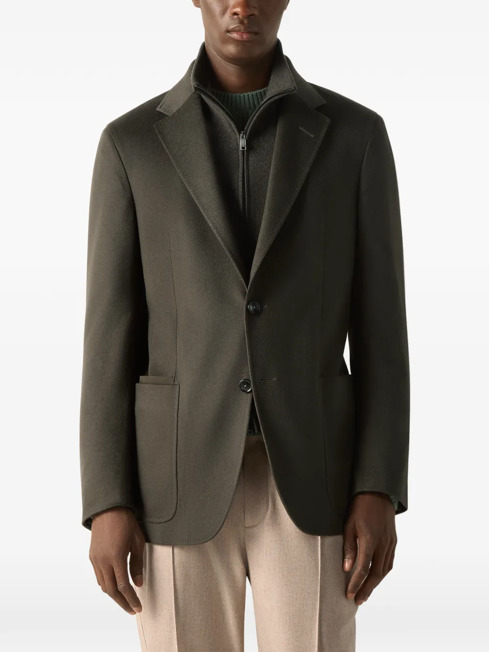 Zegna dark olive-green Oasi Cashmere jacket Groen