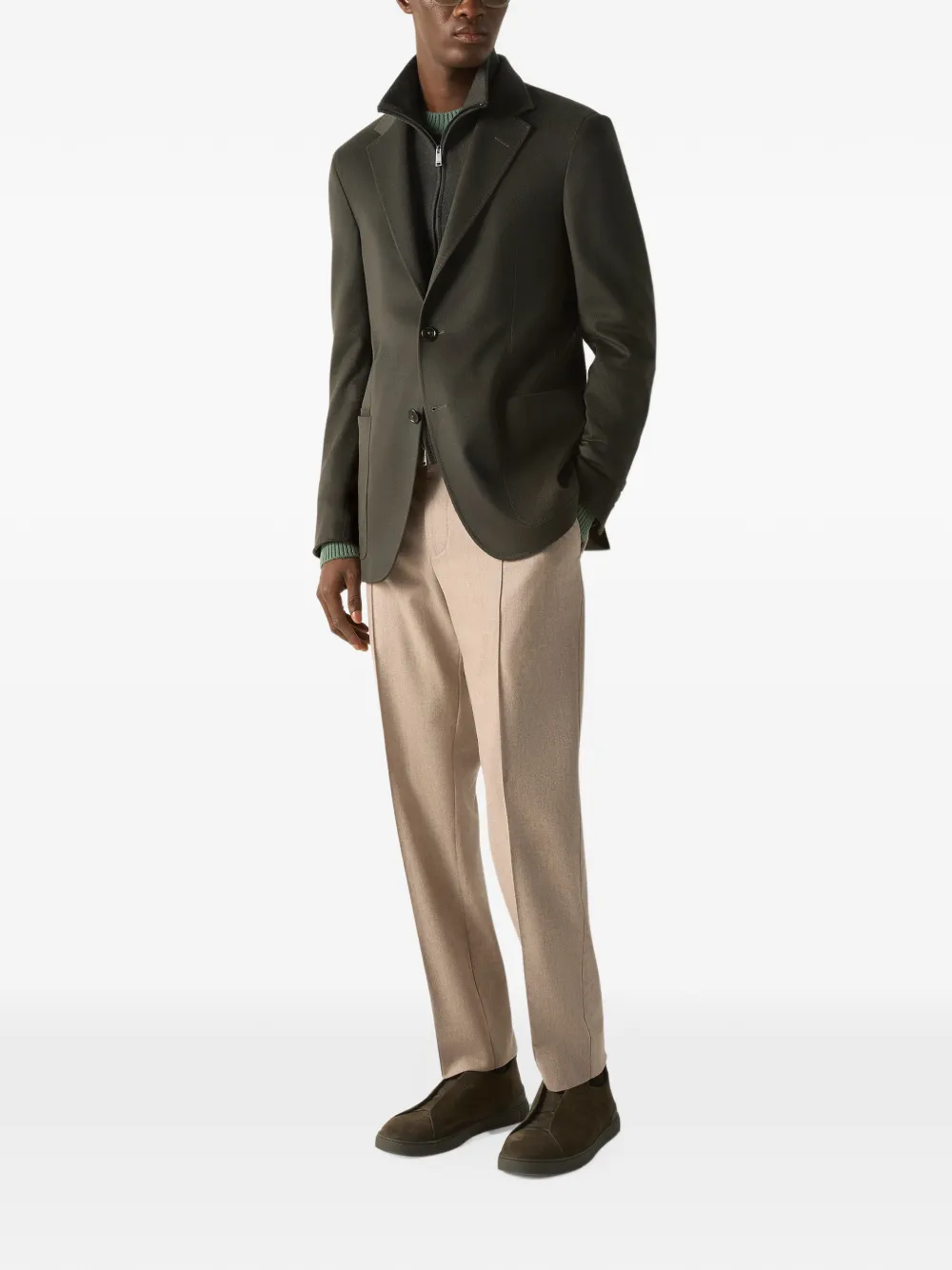 Zegna dark olive-green Oasi Cashmere jacket Groen