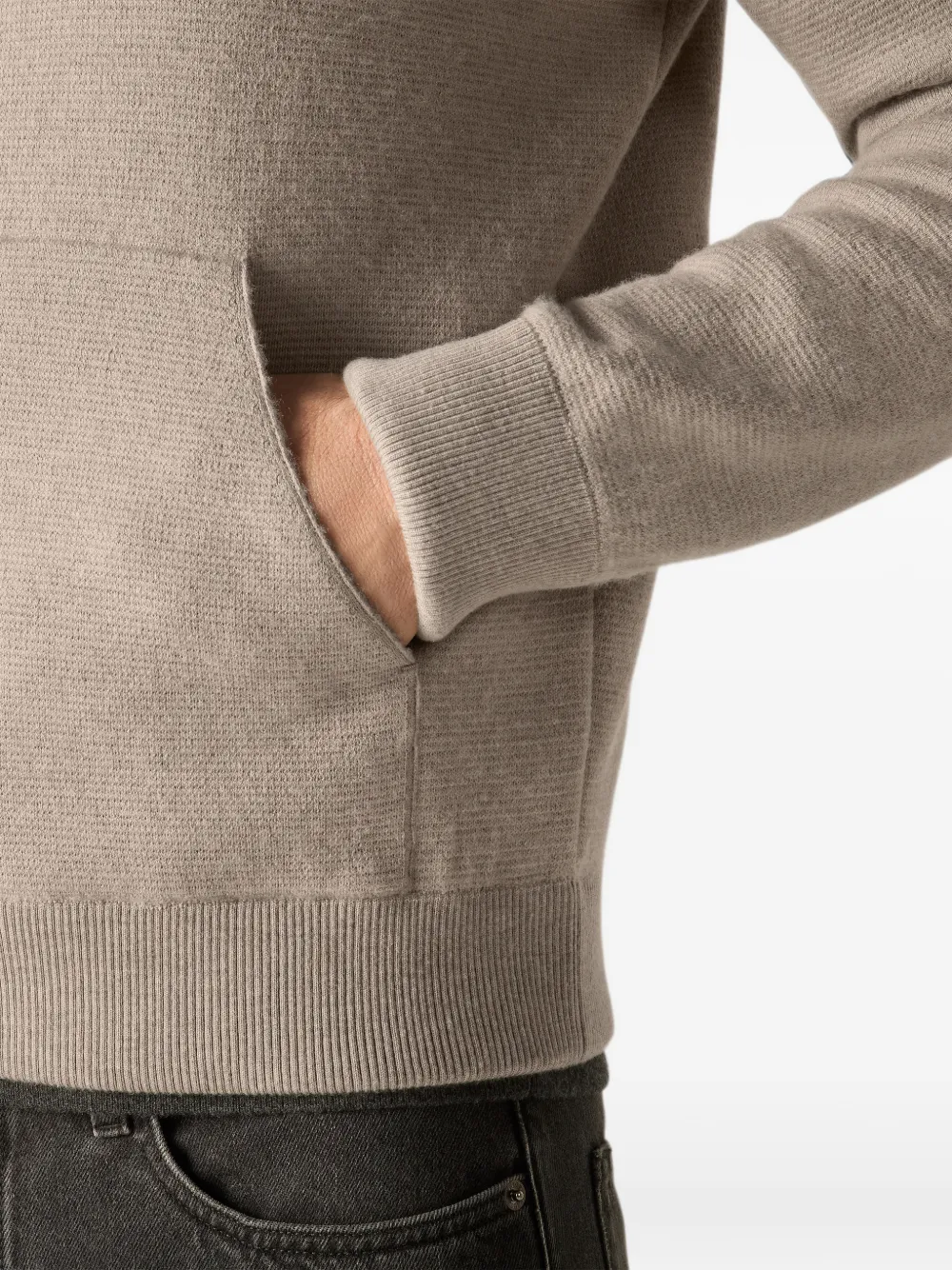 Zegna Mélange kasjmier en katoenen hoodie met rits Beige