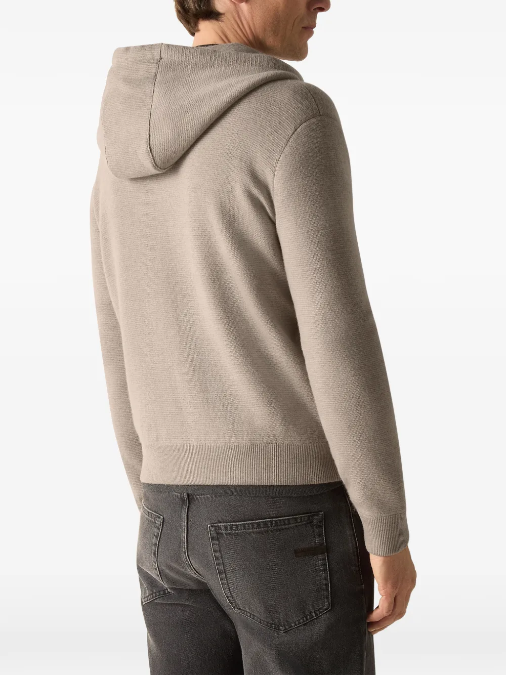 Zegna Mélange kasjmier en katoenen hoodie met rits Beige