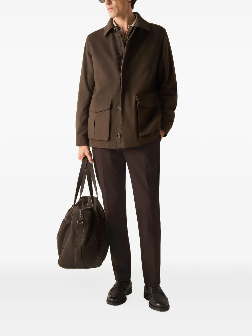 Zegna Donkerbruine katoenen- en kasjmier broek