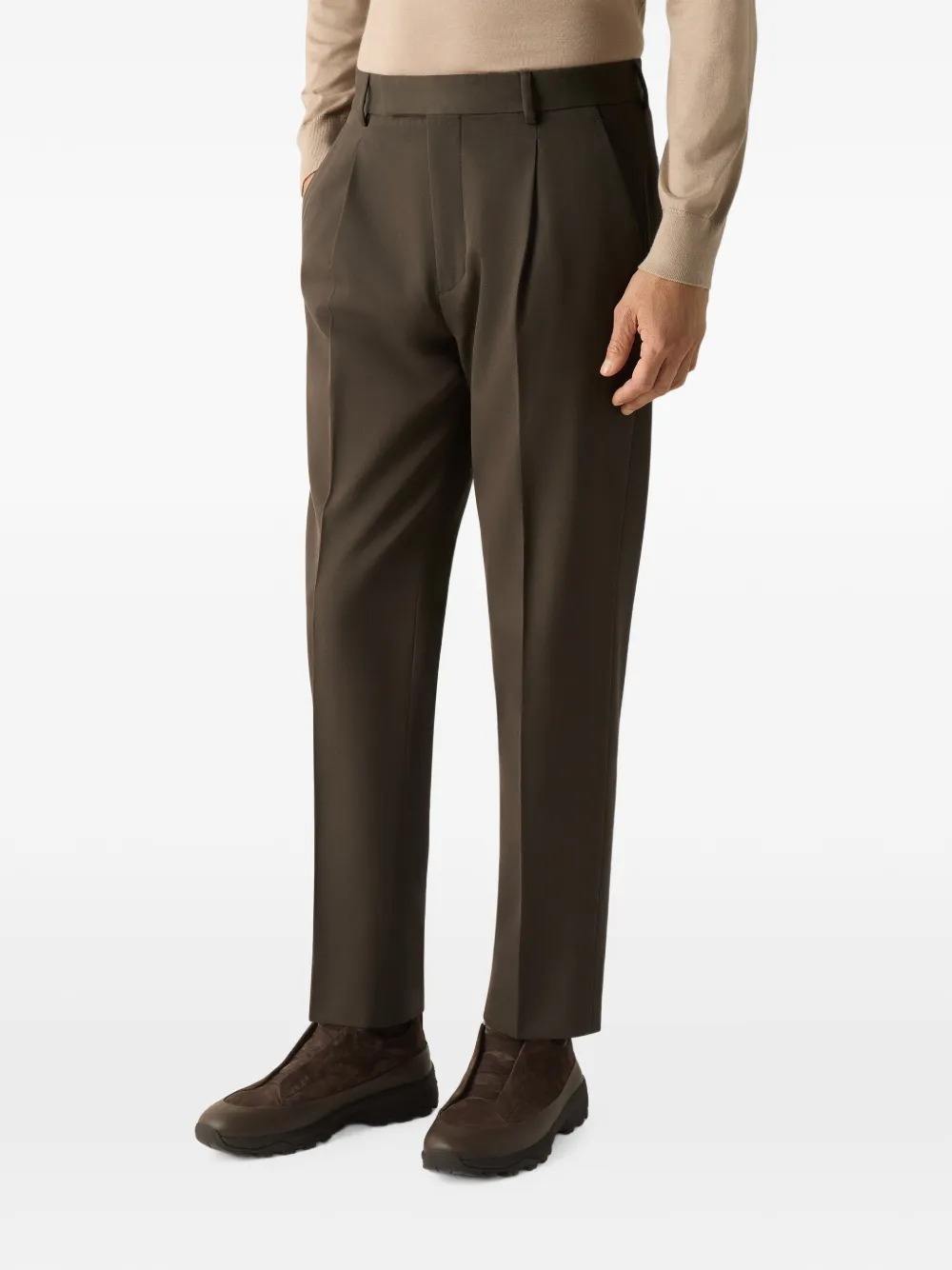 Zegna Donkergroene katoenen en wollen broek