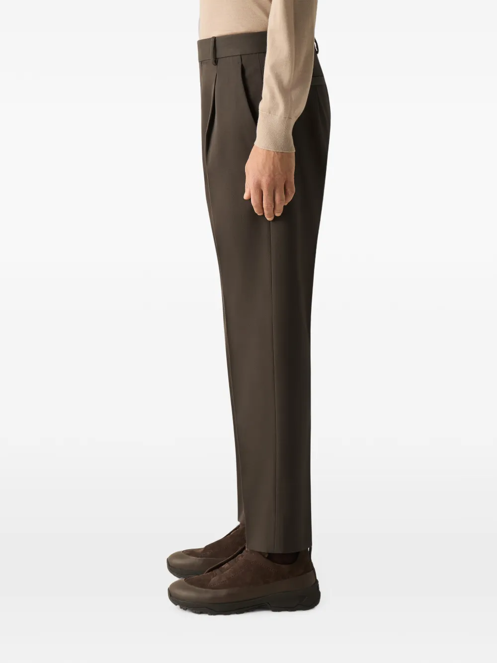 Zegna Donkergroene katoenen en wollen broek