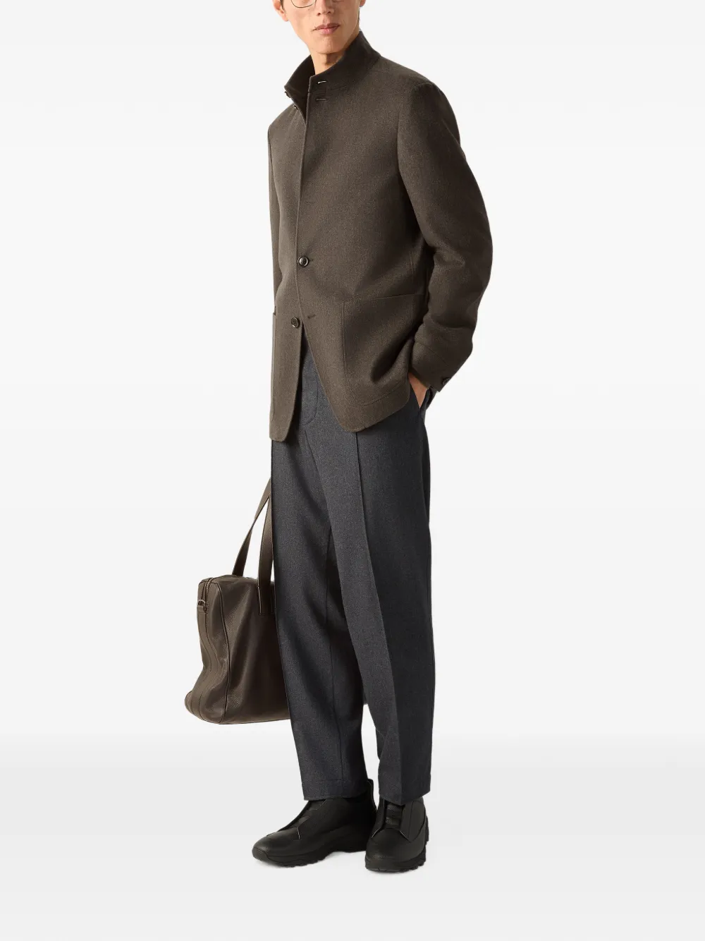 Zegna Donkergrijze wollen zijden en kasjmier pantalon Grijs