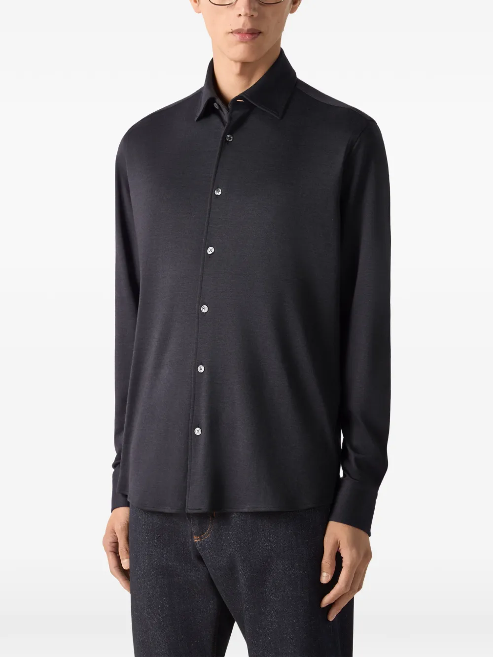 Zegna Marineblauw kasjmier en zijden overhemd