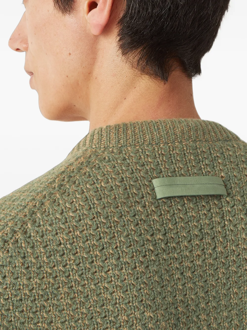 Zegna beige and light green camel and cashmere V-neck sweaterr Groen