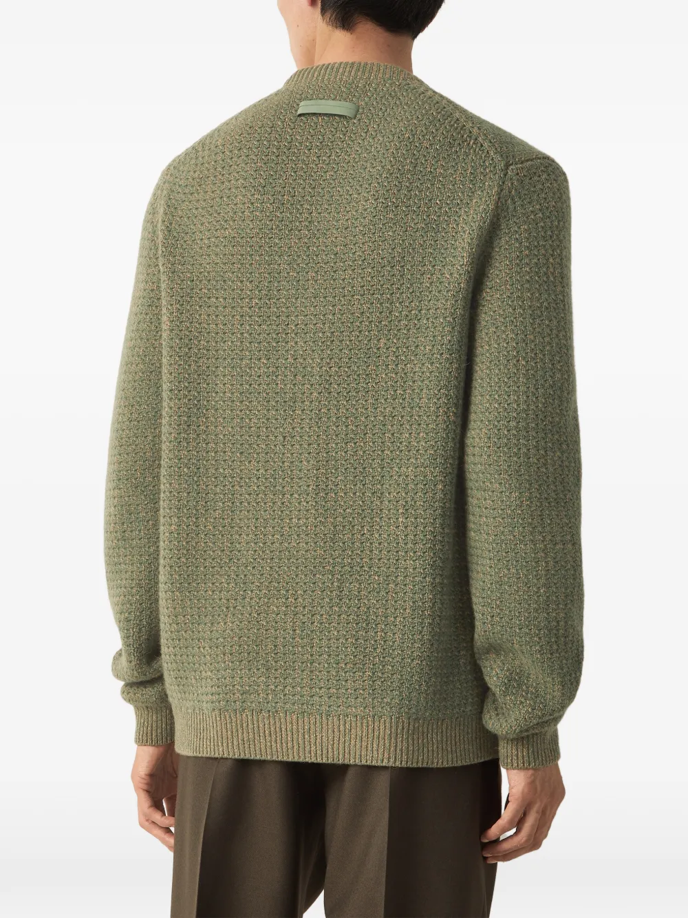 Zegna beige and light green camel and cashmere V-neck sweaterr Groen