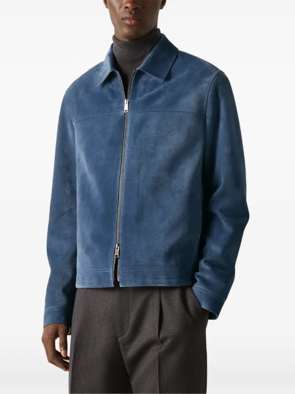 Zegna Light Blue Suede Blouson | Blue