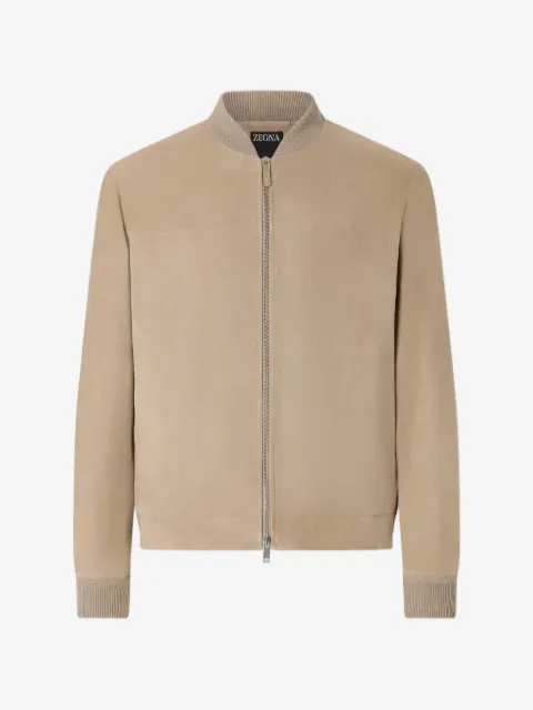 Zegna light taupe suede bomber