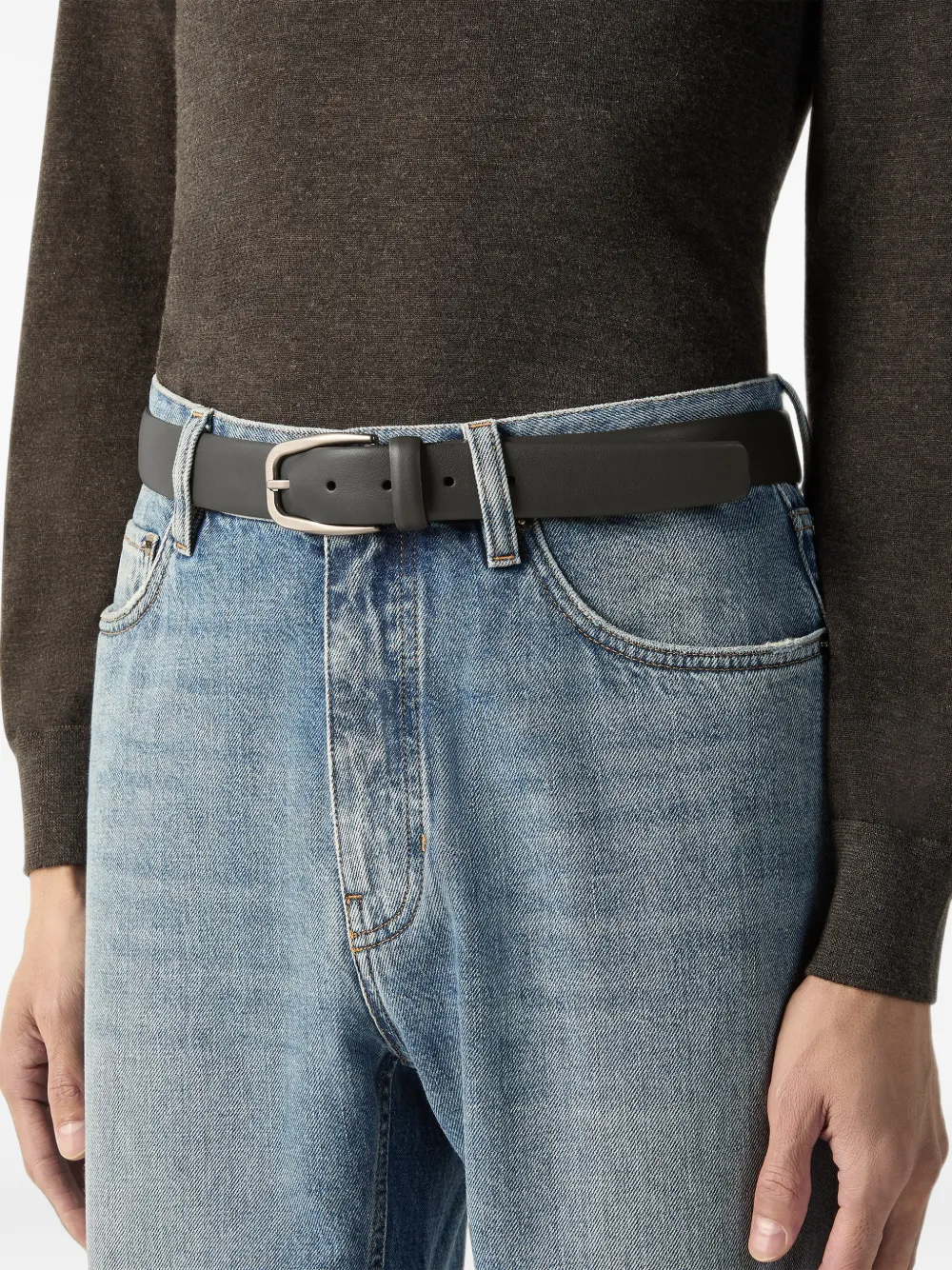 Zegna Donkergroene leren riem Grijs