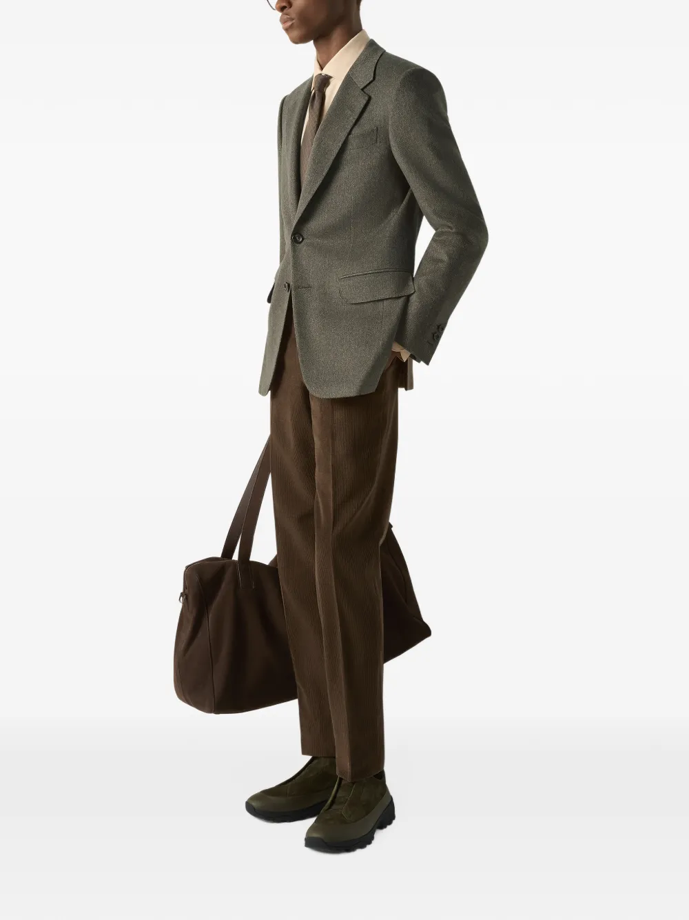 Zegna Donker olijfgroen en licht taupe kasjmier jack